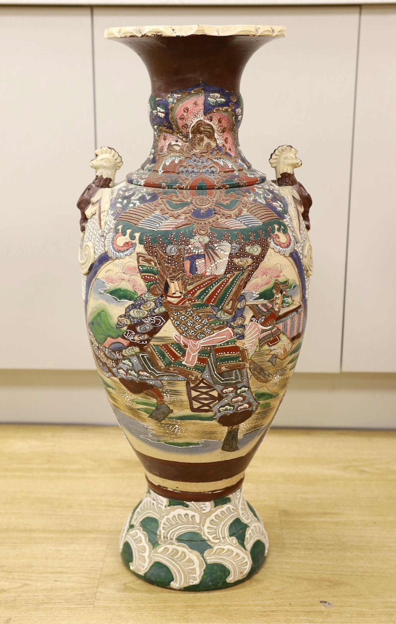 A massive Japanese Satsuma pottery vase, 81cm